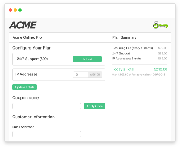 Image of Sample Plan Interface with Price a Trusted Partner of Chargify the #1 SaaS B2B Billing Solutions Website.